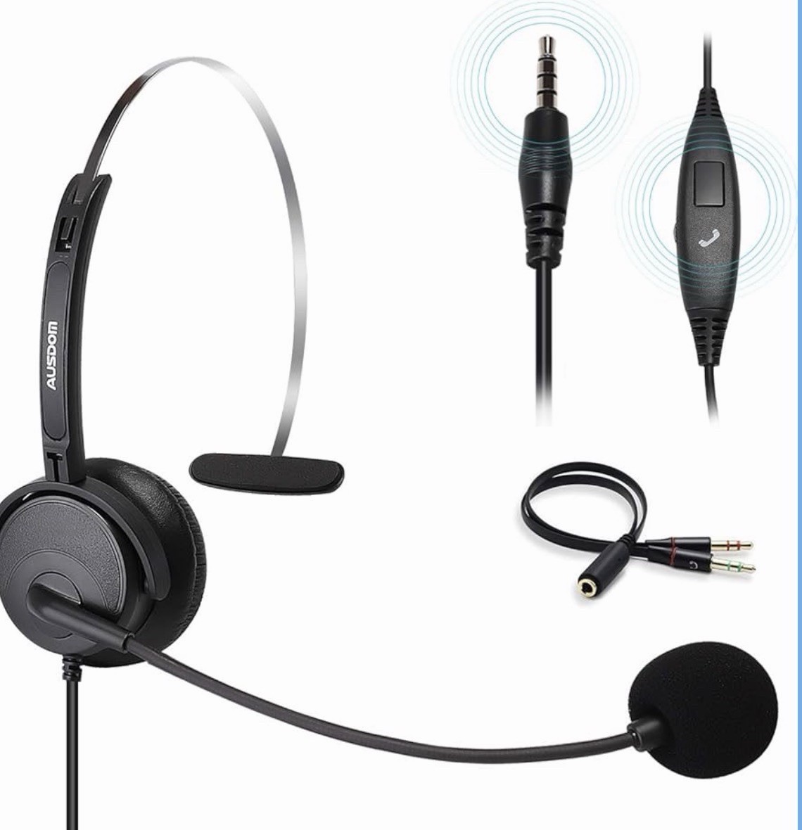 AUSDOM 3.5mm Wired Headset with Noise Cancelling Mic