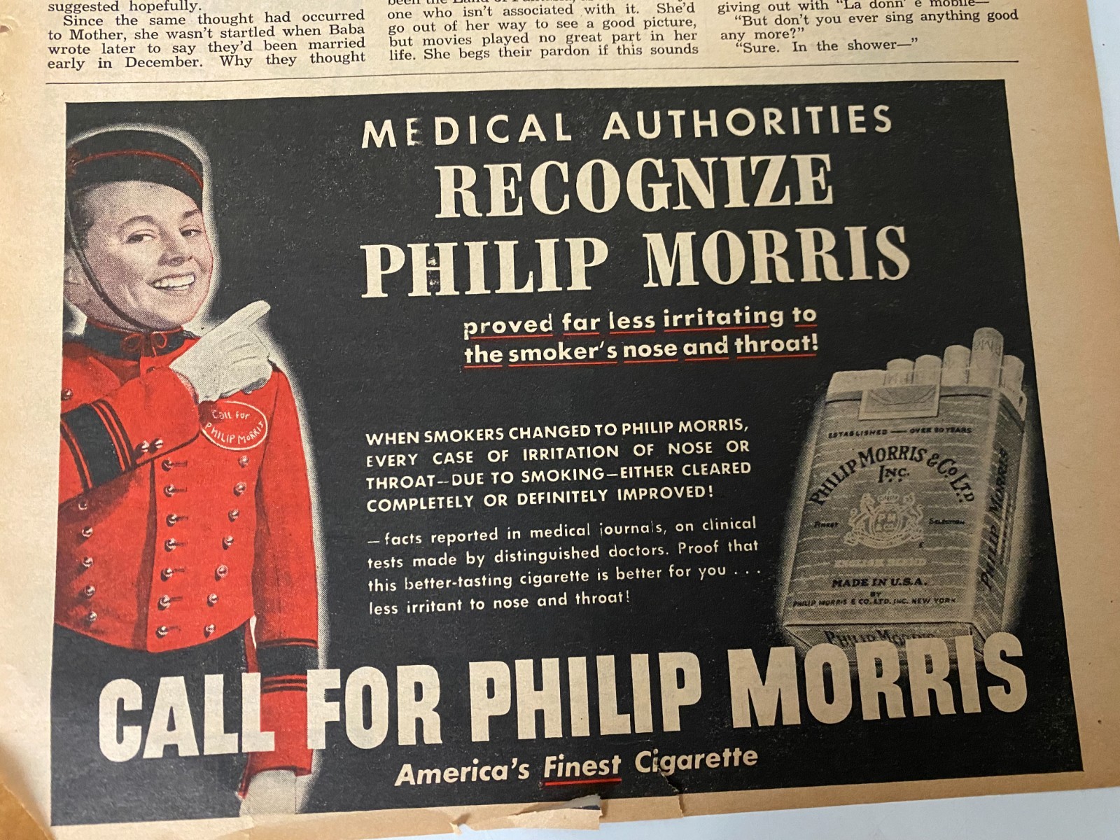 Philip Morris Cigarettes, Half Page Vintage Print Ad, aa