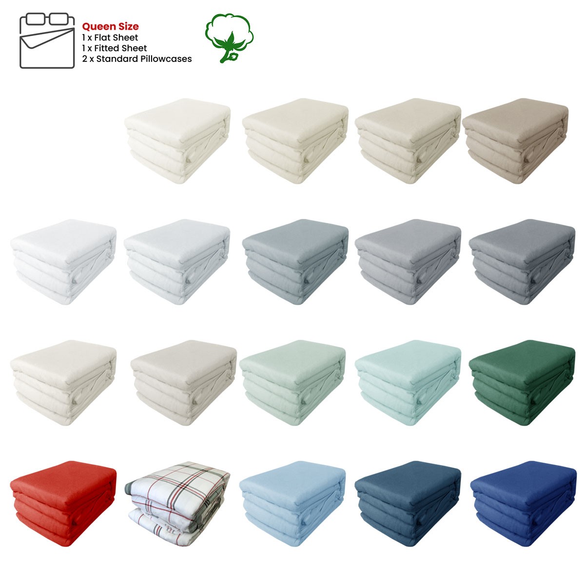 Designer Collection 100% Cotton Flannelette Sheet Set Queen 40 cm Wall
