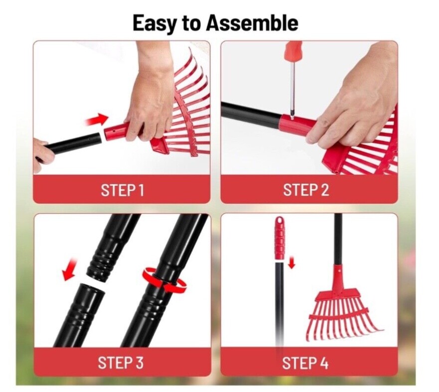 New Garden Leaf RAKE With ADJUSTABLE Steel HANDLE