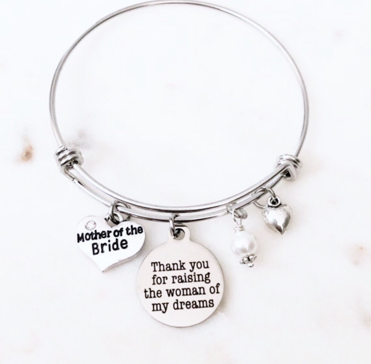Thanks for Raising Woman of my Dreams Mother of the Bride Bangle Bracelet Gift