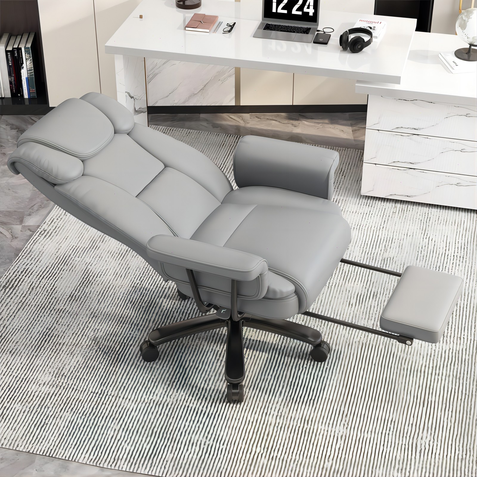 Big and Tall Office Chair Reclin with Footrest High Back Desk Chair 400LBS Gray