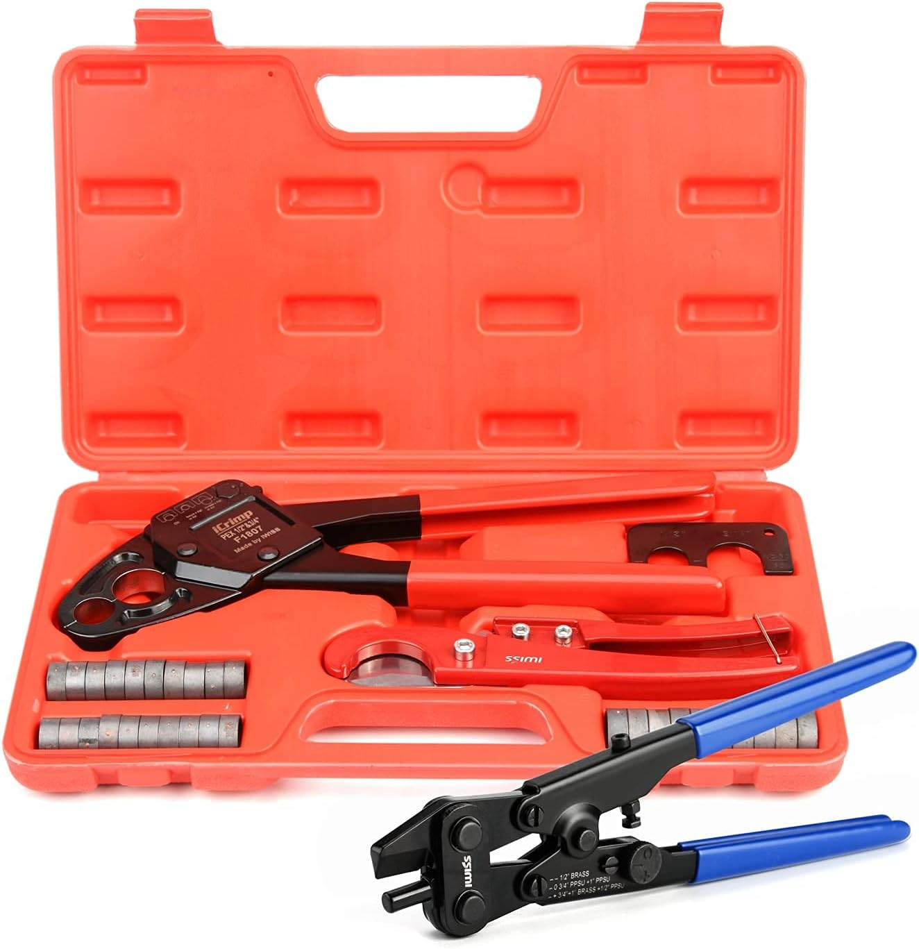 1/2"&3/4" Angle Head F1807 PEX Pipe Crimping Tool for Copper Rings W/Removal Too