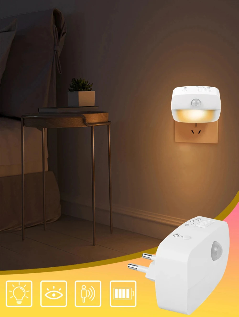 LED Night Light EU Plug In Smart Motion Sensor Light 220V Wall Lamp for Home...