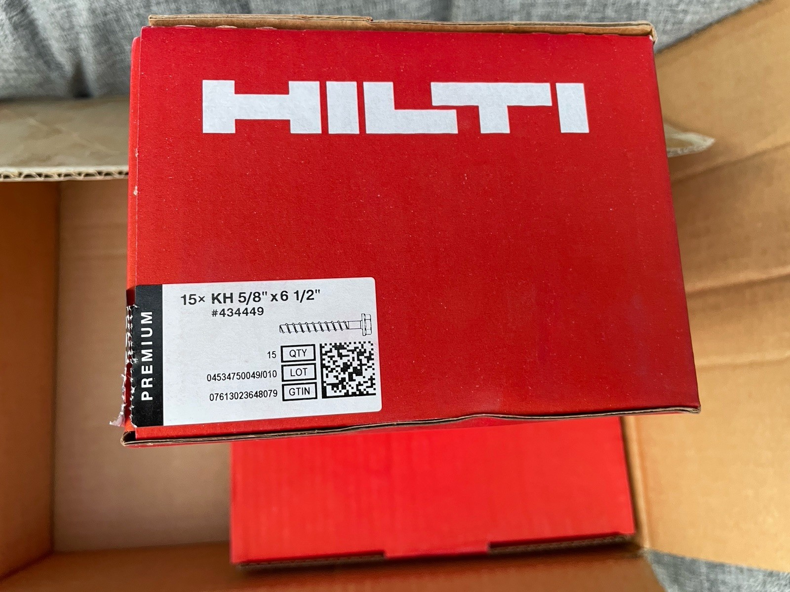 Hilti KH  5/8" x 6 1/2" Screw Anchors - Case of 3 boxes  - #434449