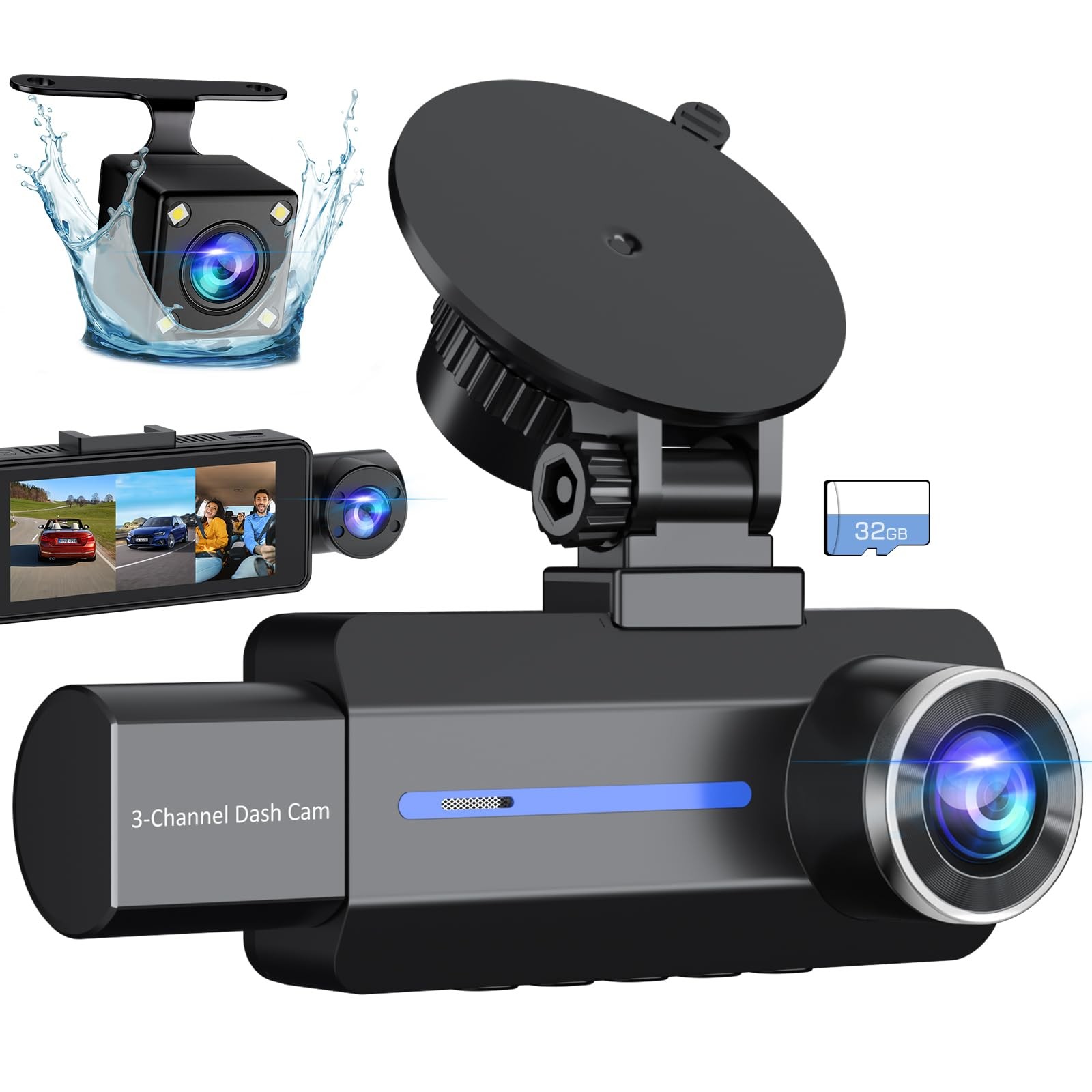 Baeasu 3-Channel Dash Cam