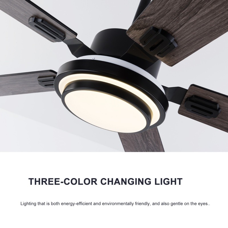 52" Modern Wood Ceiling Fan with Light 5 Double Sided Blade Reversible Remote