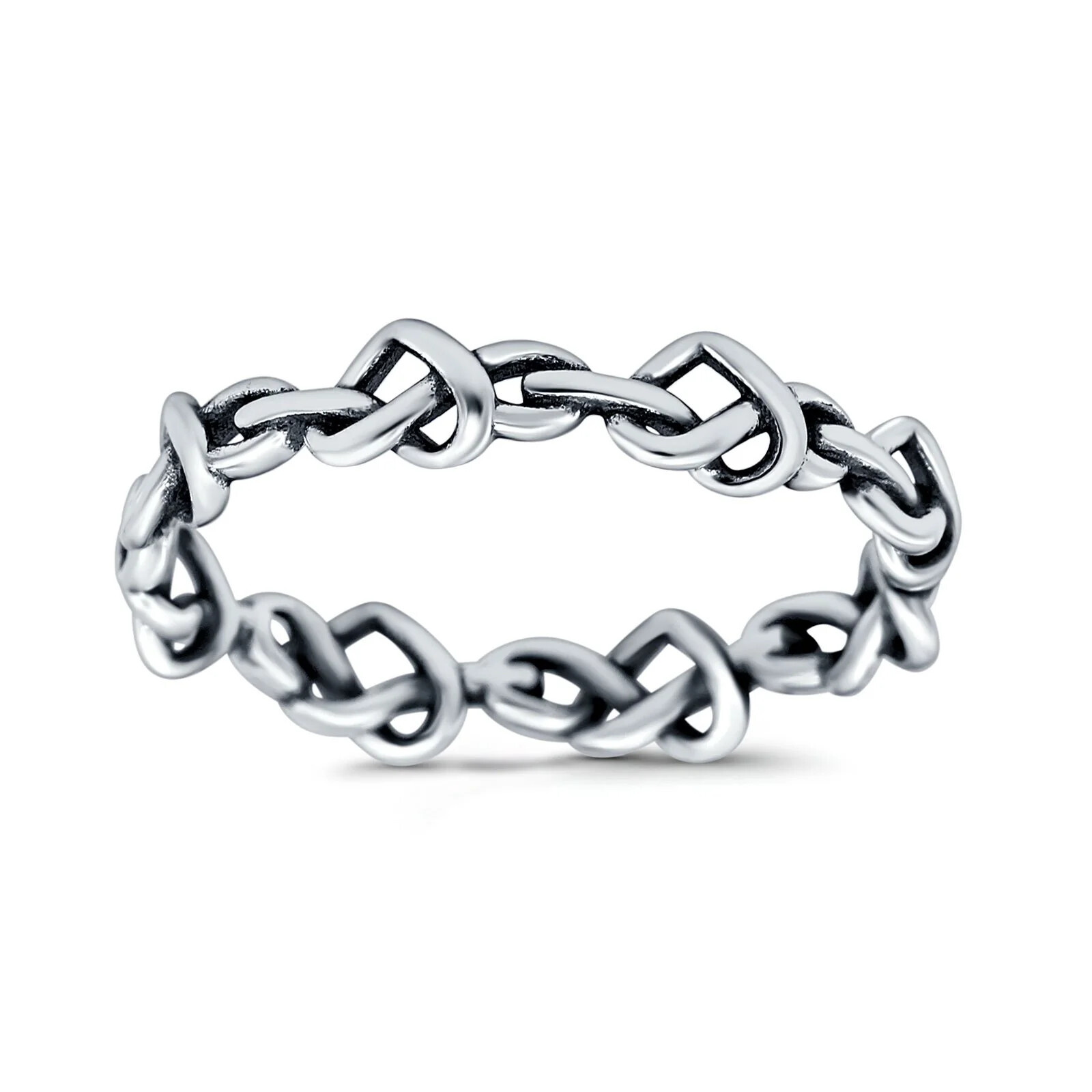 Heart Knots Silver Braided Ring 925 Sterling Silver 4mm