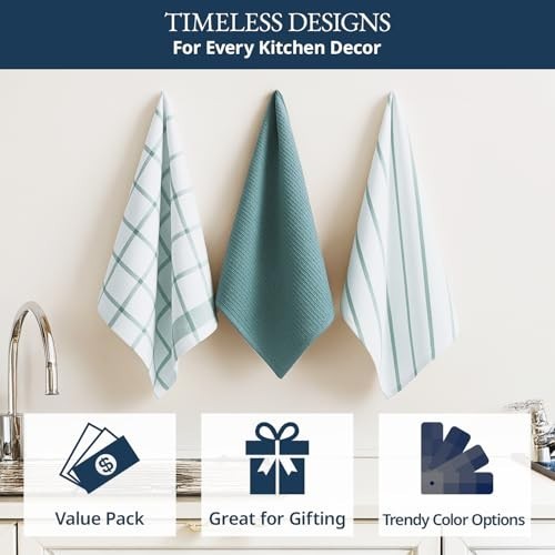 12-Pack Cotton Kitchen Towels & Dishcloths - Quick-Drying, Absorbent, Soft - Aqu