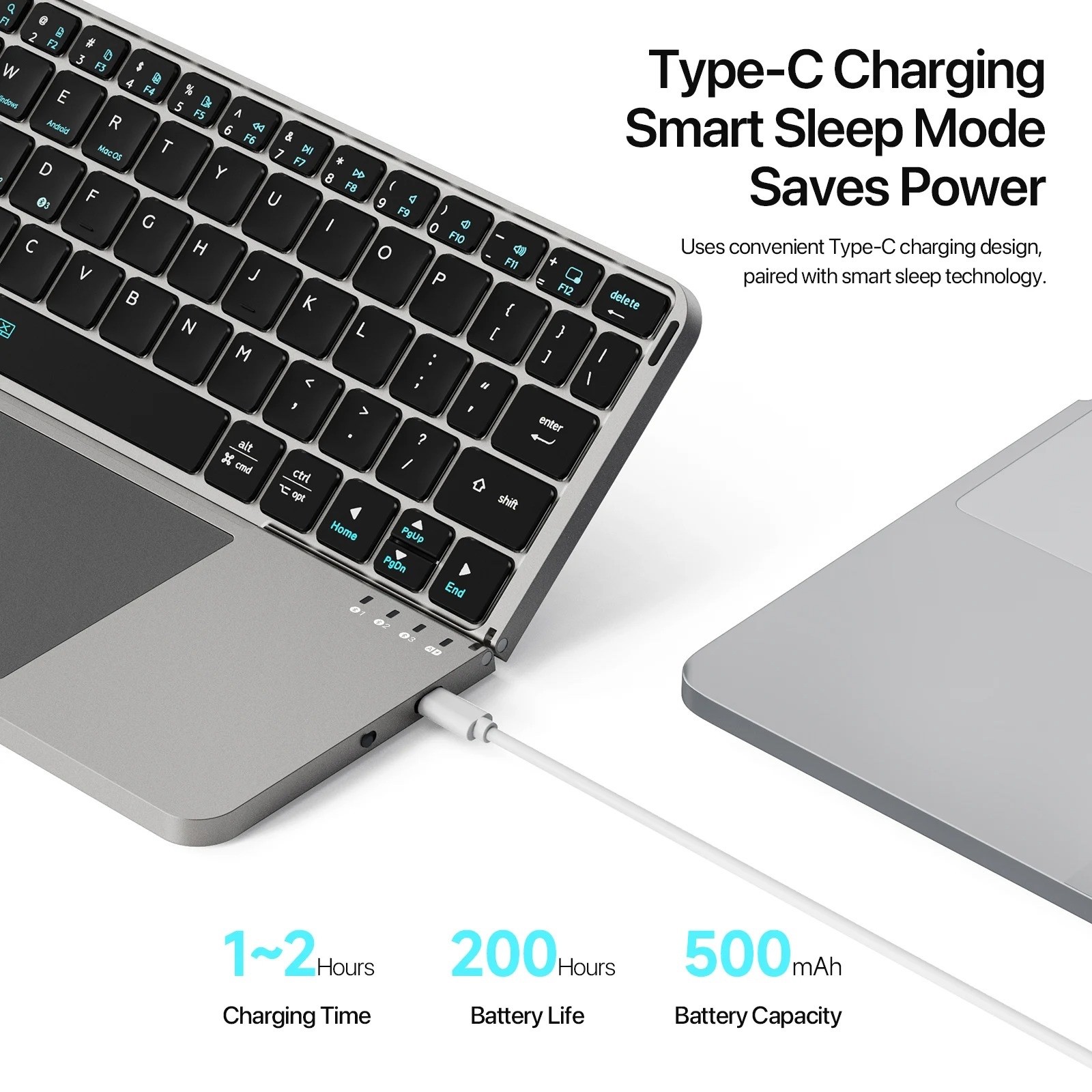 Foldable Bluetooth Keyboard with Touchpad & Phone Holder for Tablet & PC