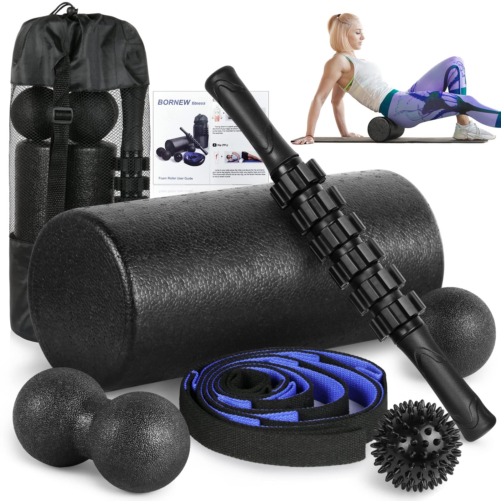 Foam Roller Set - High Density Back Roller, 7 Piece Set, 12-inch
