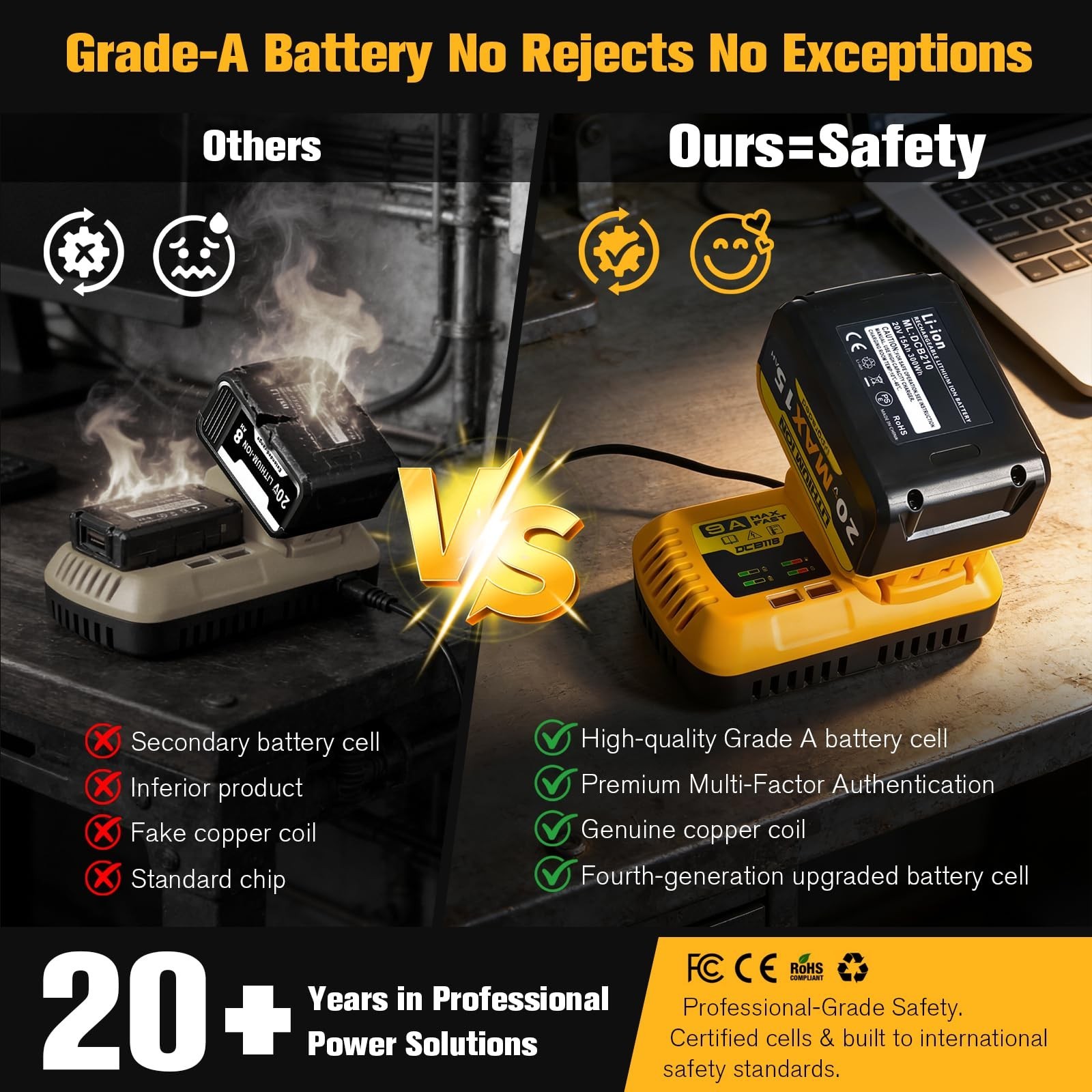 15Ah 20V MAX Replacement for Dewalt Lithium Ion Battery with High Capacity Ba...