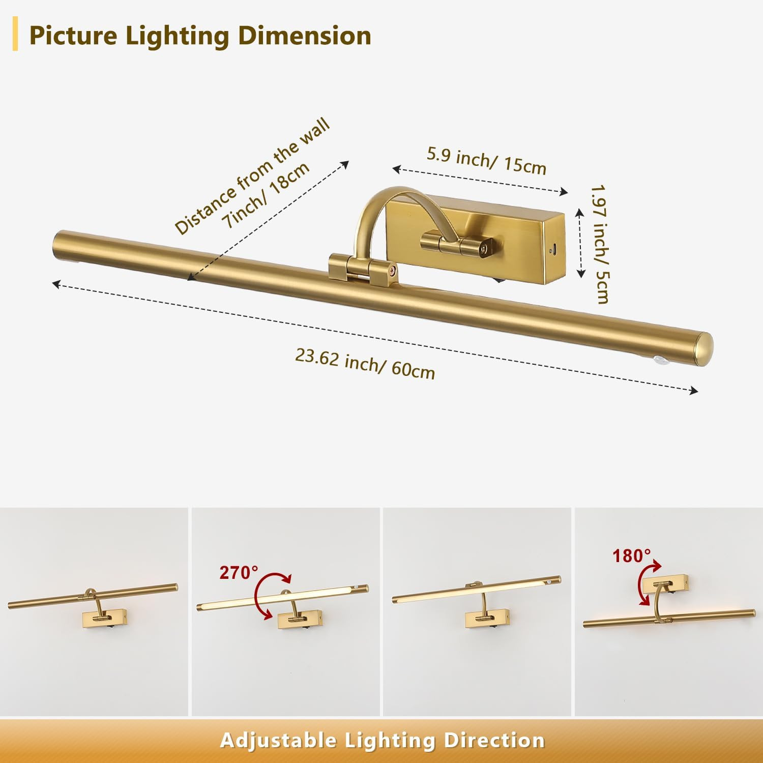 DESOOP Wireless Brass Picture Lights for Wall Motion Activated, Motion Sensor Ar