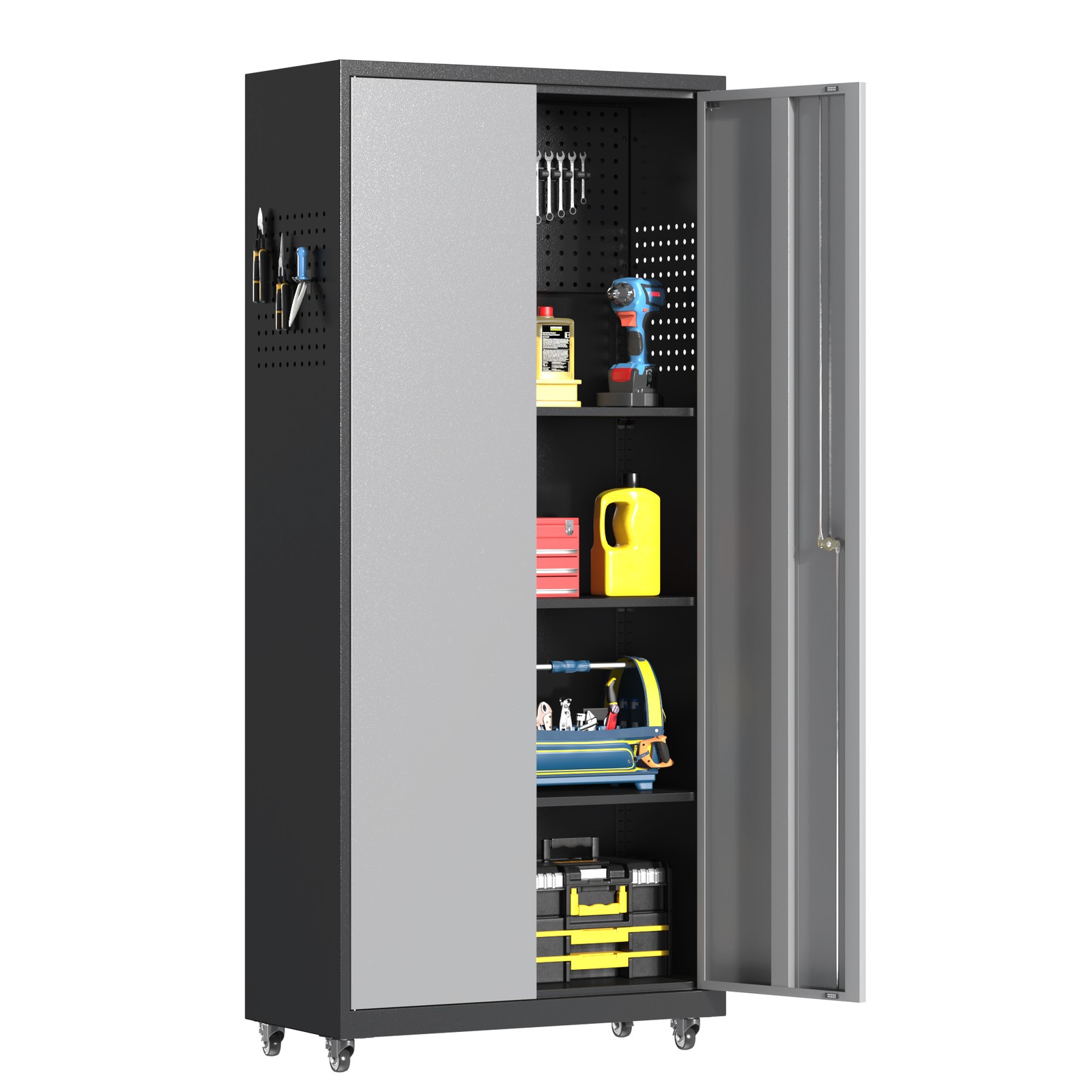 Rolling Garage Tool Storage Cabinet Cupboard, Metal Tool Chest Cabinet On Wheels