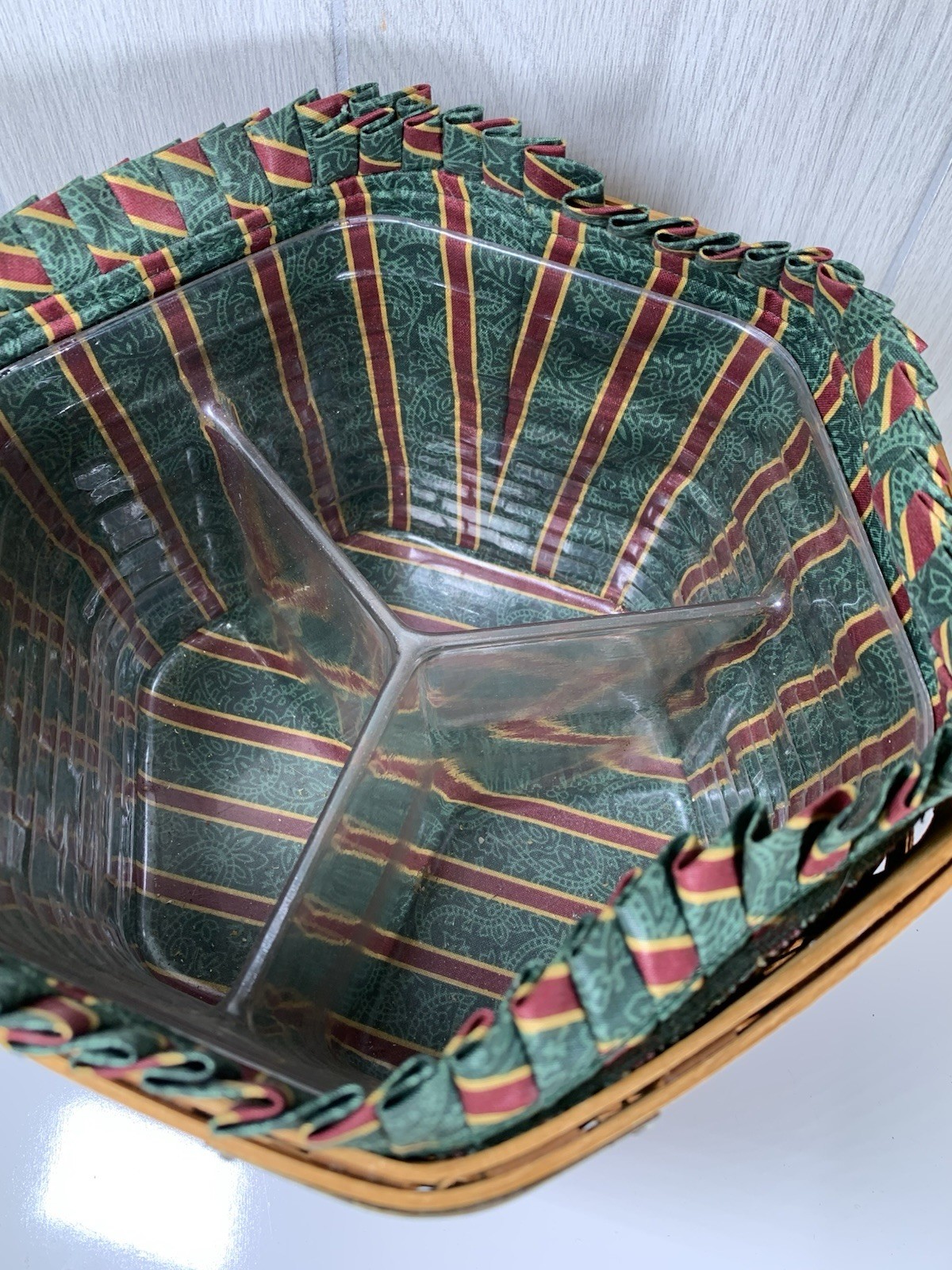 Longaberger Snowflake Christmas Basket 1997 Imperial Stripe Liner Protector