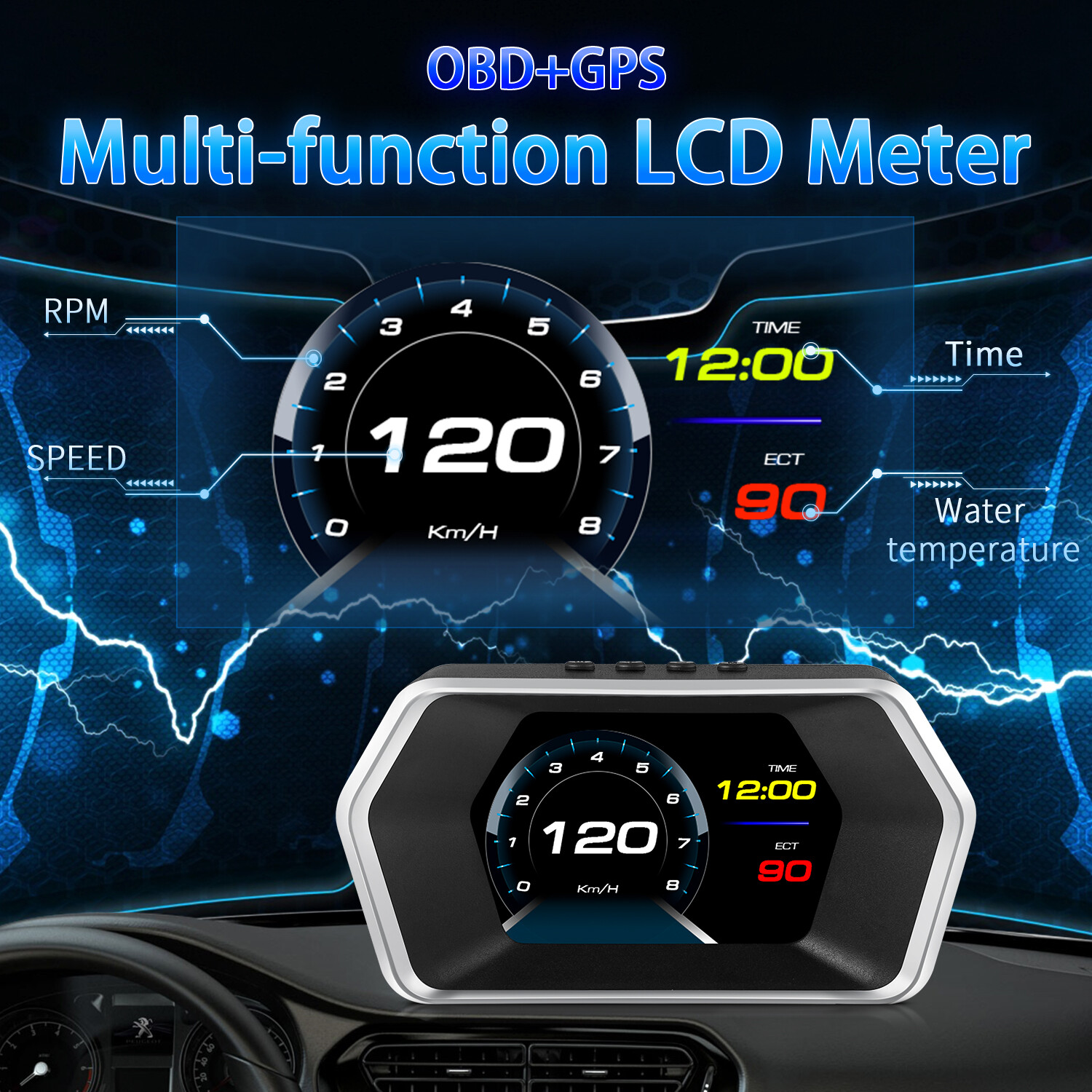 Car HUD Computer OBD GPS Head Up Display Speedometer Tester Reader P17 IGNITION