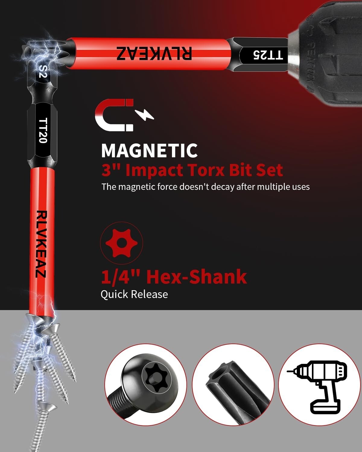 Magnetic Torx Safety Bits Set - 12 Professional Tools (3-Inch) for Durability