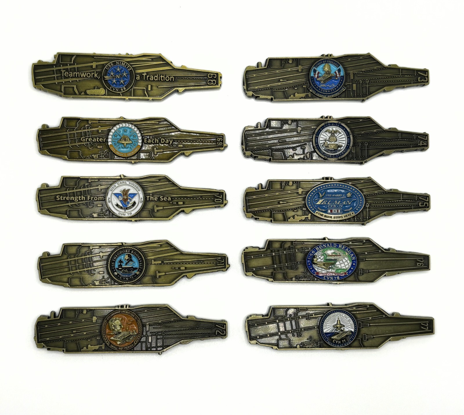 Nimitz Class Aircraft Carrier Challenge Coin Set - 10 U.S. Navy Coins