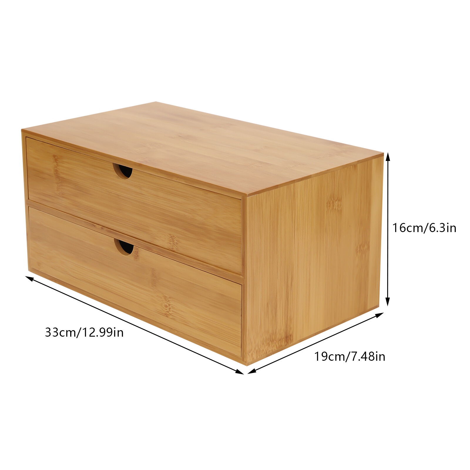 Small Bamboo Organizer for Desk, Tabletop Storage Organization Box with 2 Drawer