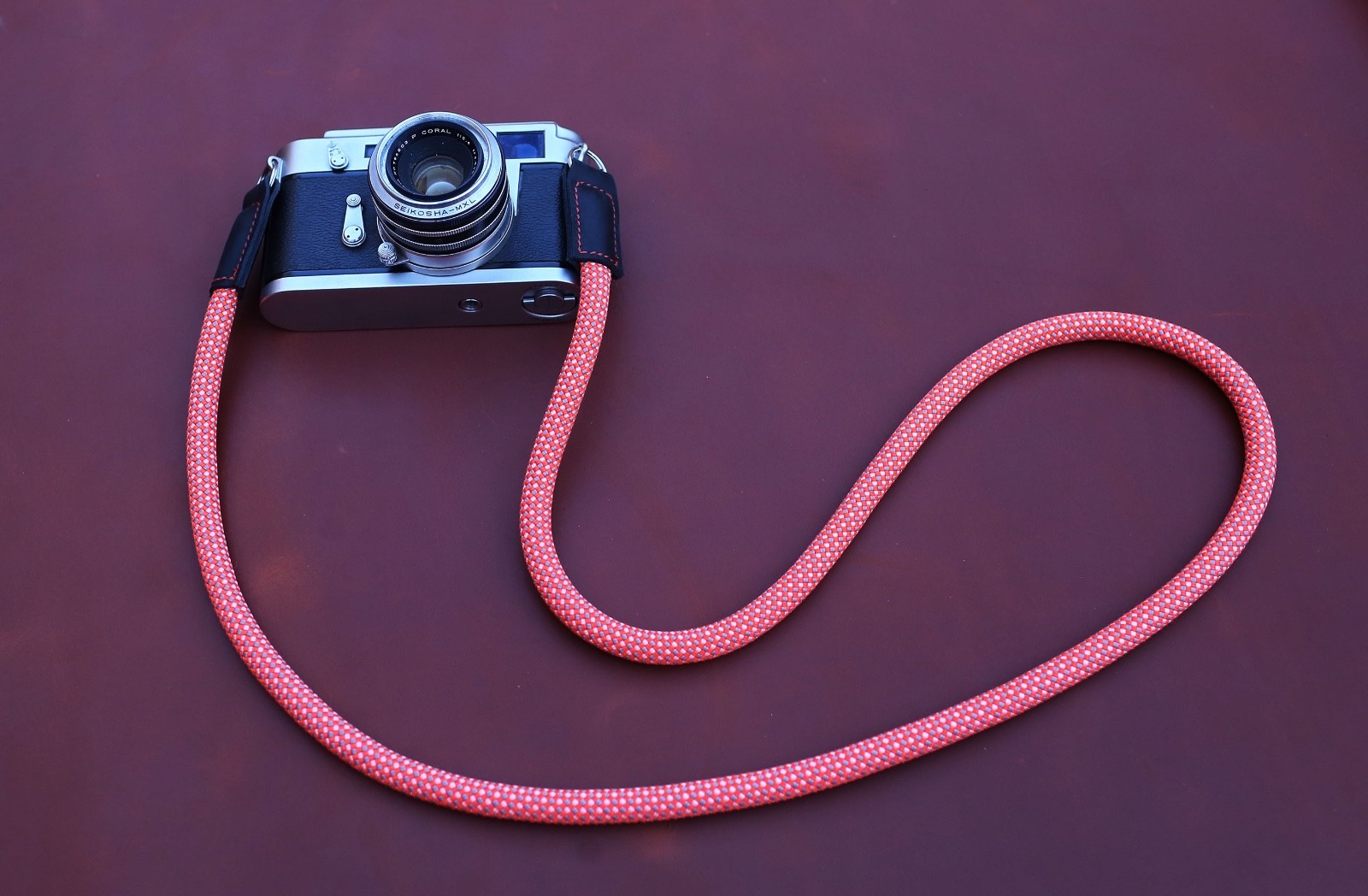 Spotted Climbing Rope Camera Strap | Crimson & Ash Grey