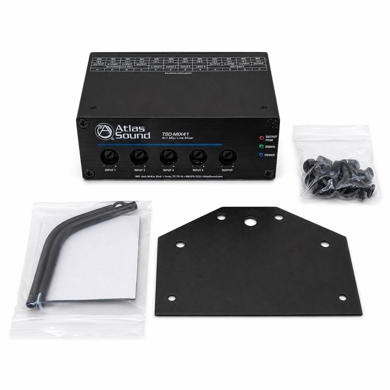 AtlasIED TSD-MIX41 4x1 Mic Line Mixer 24V Phantom Power Open Box