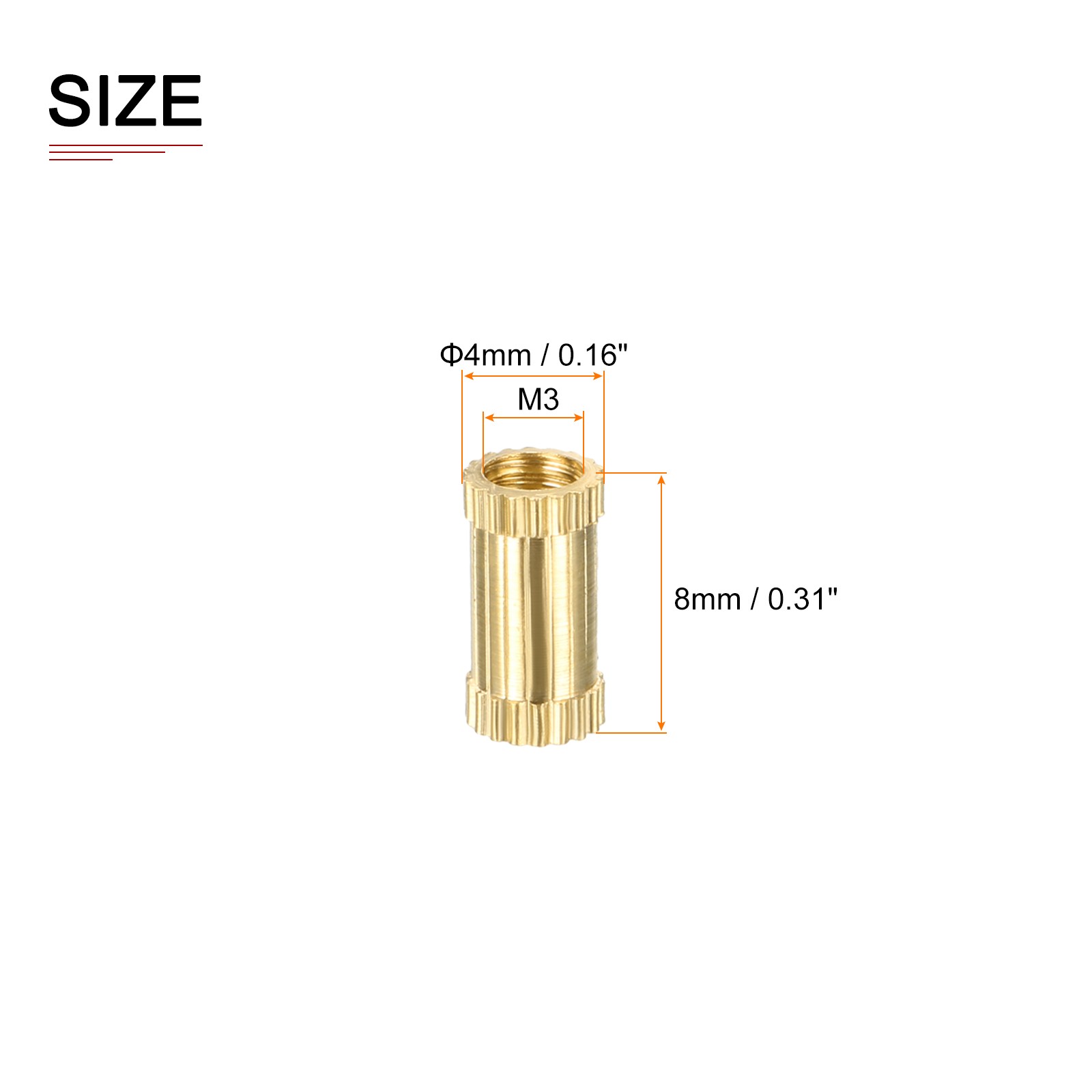 M3x8x4mm(IDxLxOD) Knurled Insert Nuts - 100 Pack - Good for Plastic Shells