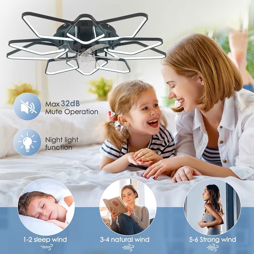 Kiwcllo 39″ Ceiling Fan with Lights Remote &APP Control LED Flush Mount open box