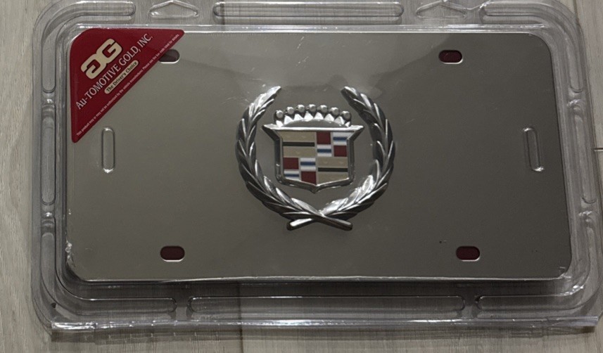 Cadillac Stainless Steel vanity license plate tag RAISED 3-D LOGO