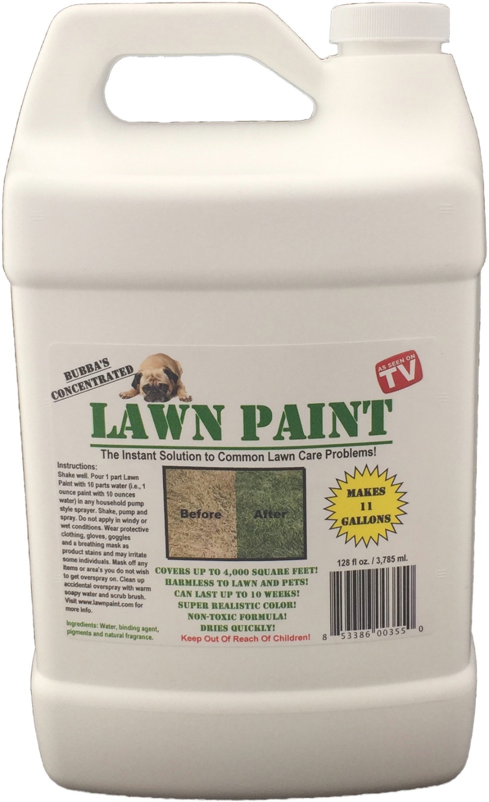 Lawn Paint Concentrate 1 Gallon makes 11 gallons and cover up to 4,000 sq. ft.