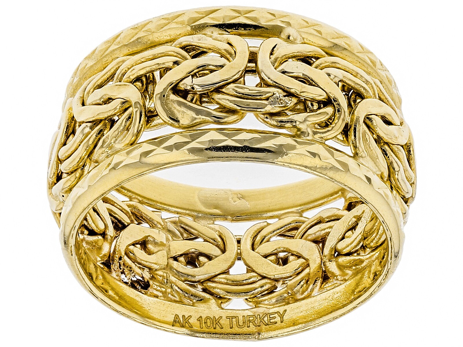 Diamond Cut Framed Byzantine Band Ring Real 10K Yellow Gold 6 7 8 9 10 11 12