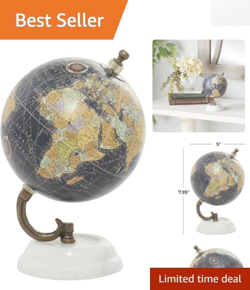 Sleek 5" x 5" x 7" Globe on Marble Base - A Sophisticated Touch to Any Room