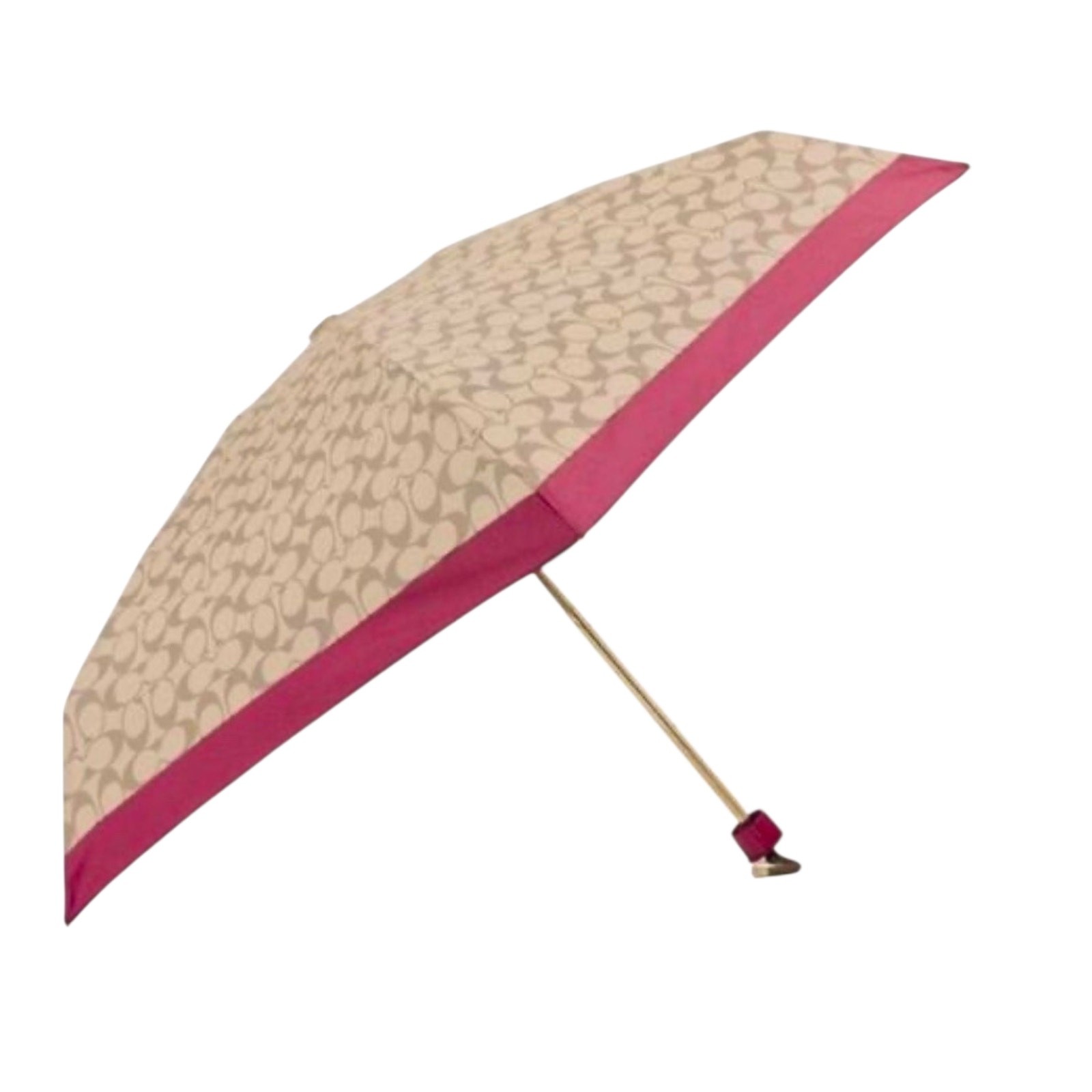 COACH MINI UMBRELLA SIGNATURE UV PROTECTION IN IVORY & ROUGE PINK