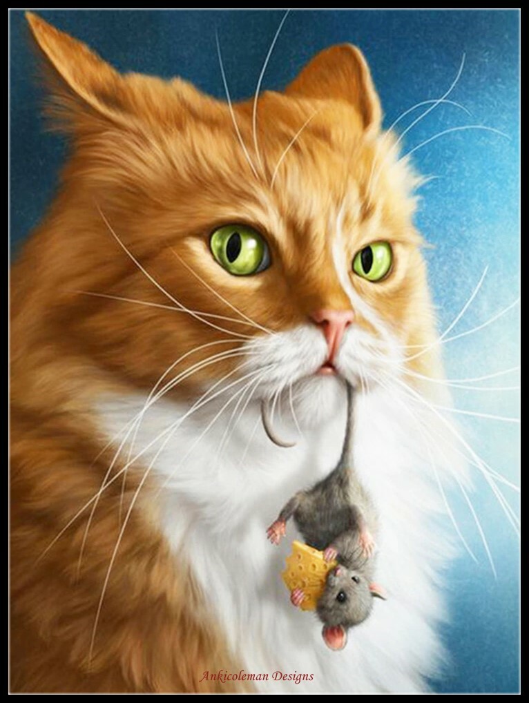 Cat Catch Mouse - DIY Chart Counted Cross Stitch Patterns Needlework DMC Color