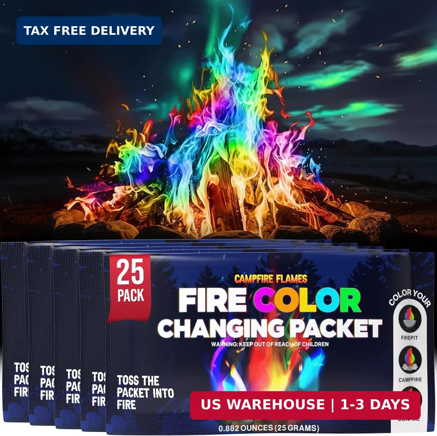 Magic Campfire Fire Color Changing Packets for Fire Pit (25 Pack) Outdoor Firepl