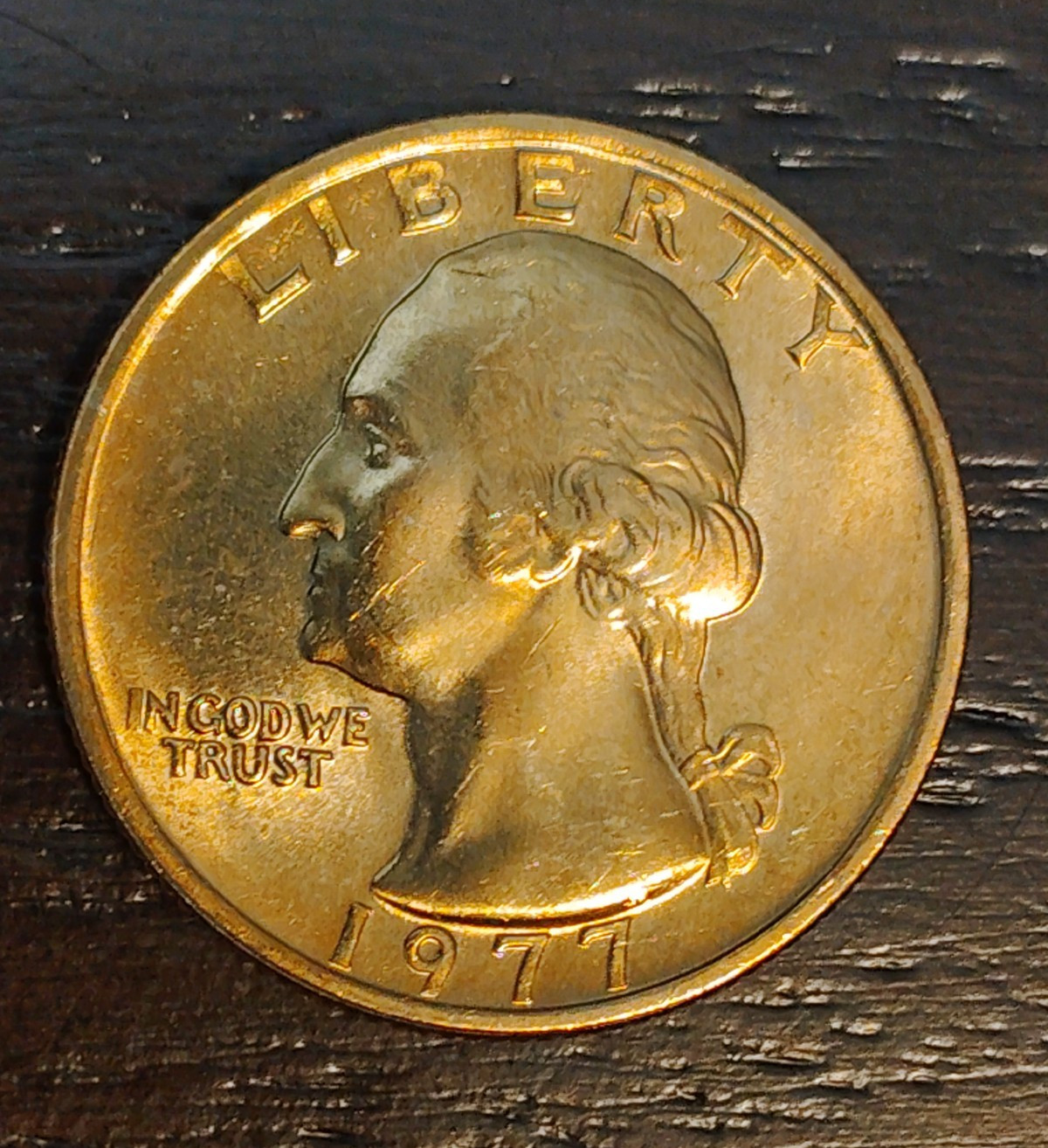 Beautiful MS 1977-P Washington Gold Tone  25C!  KM#164 💥FREE Shipping💥!