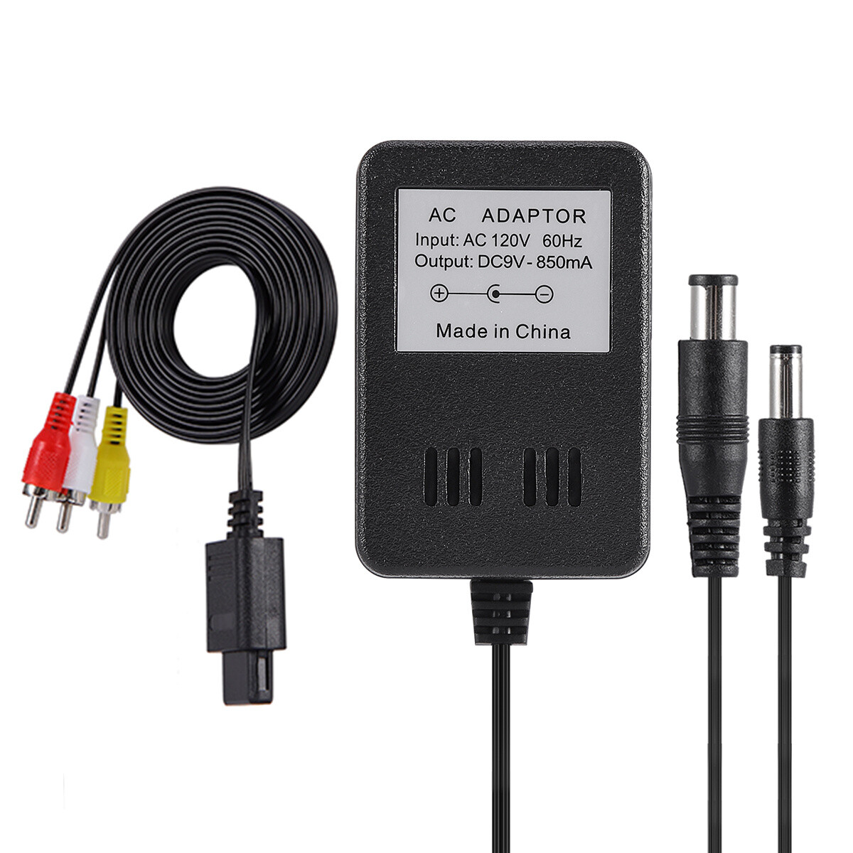 AV RCA Audio+AC Cable Power Supply Adapter Cord For Super Nintendo SNES Game Set