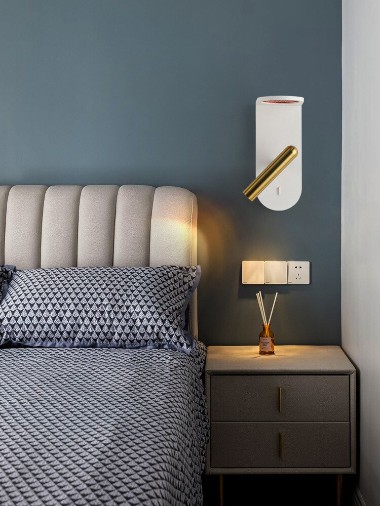 3W Swivel LED Bedside Light Fixture Flame Wall Mounted Lamp Switch Stained Glass