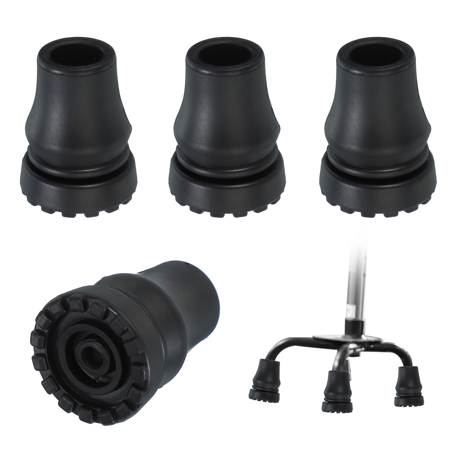 Quad Cane Tips 5/8 Inch, 4 Pcs Walking Cane Accessories, Black(Style 4)