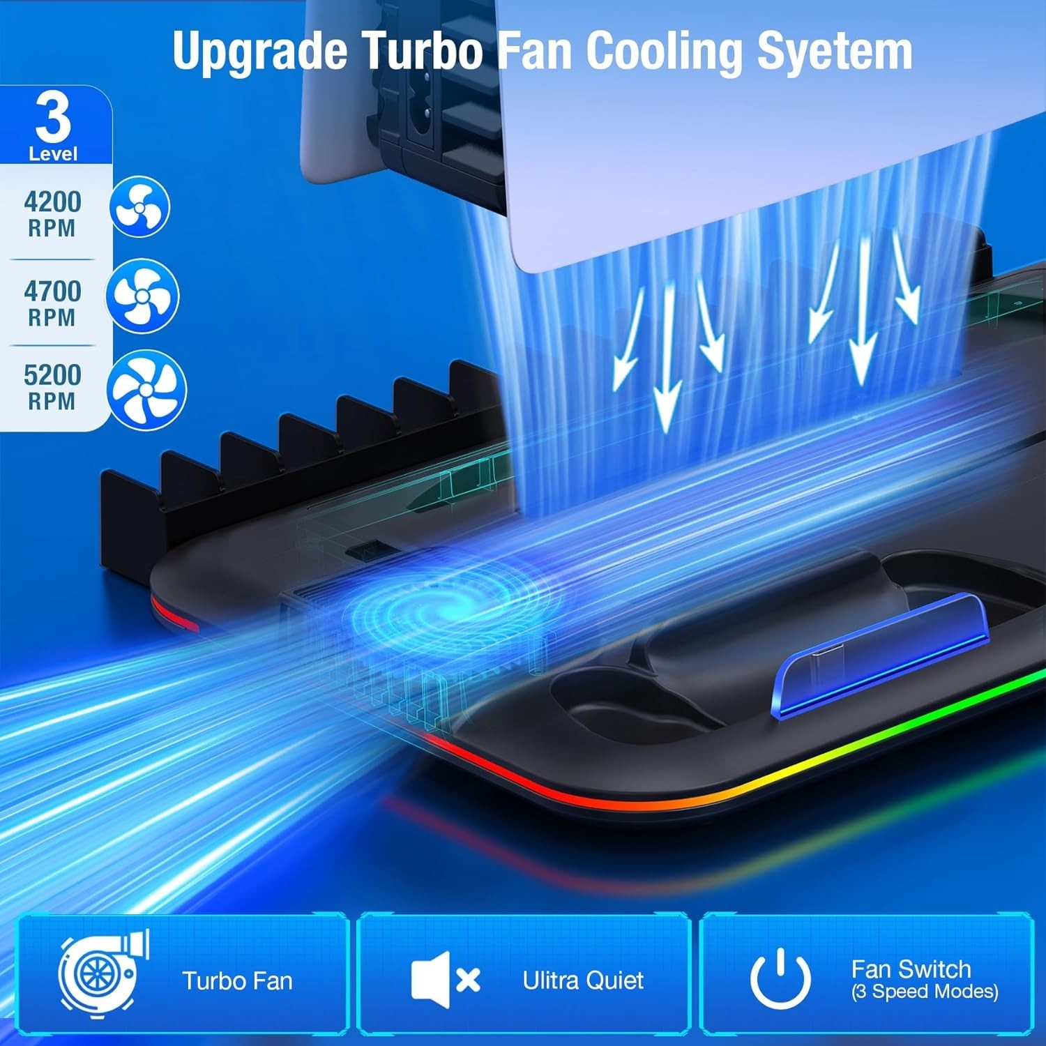 For PS5 Pro/Slim/PS5 Stand Cooling Station Controller PS5 Charging Dock Station