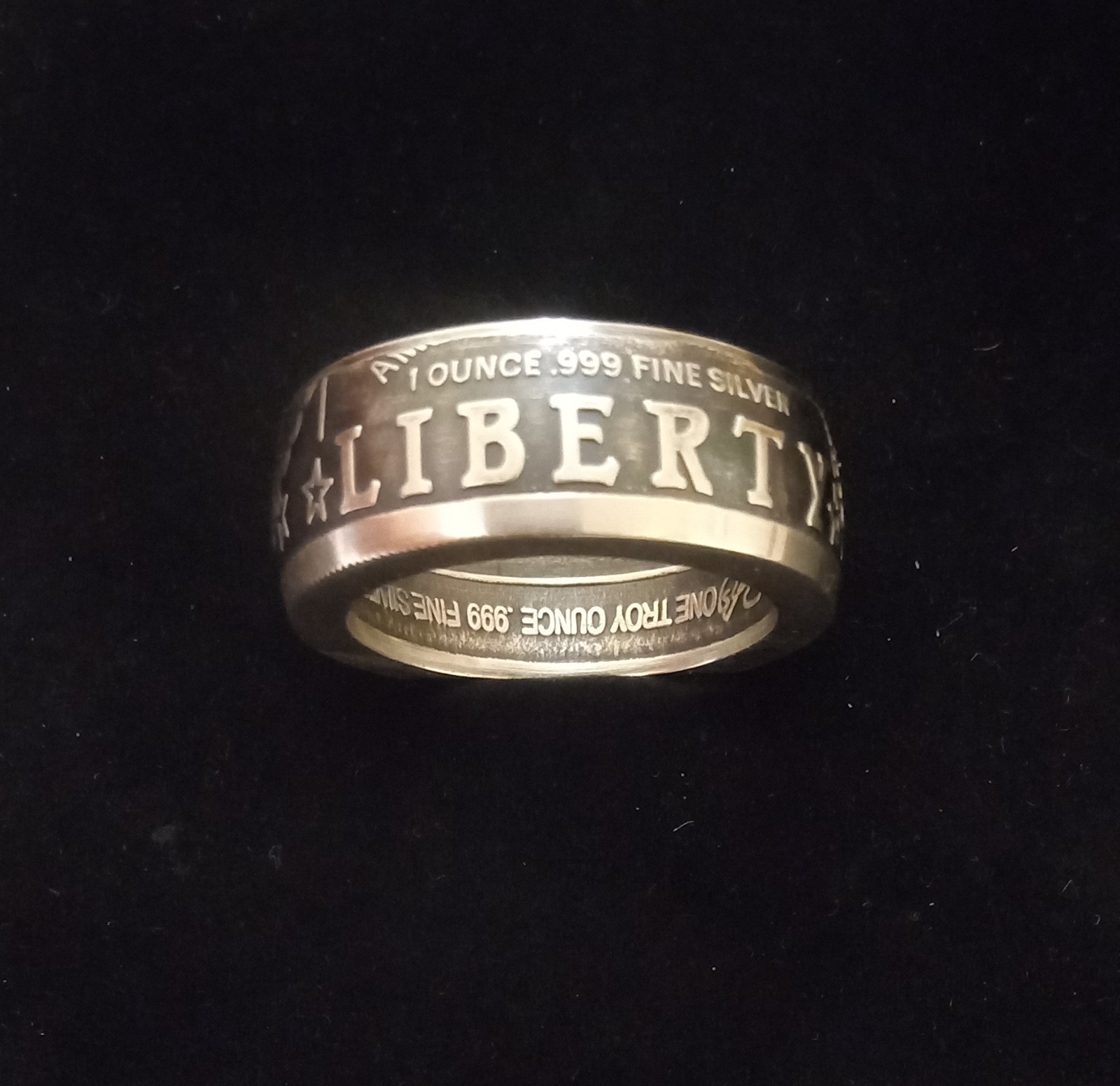 LIBERTY COIN RING.  .999 SILVER.  SIZES 11 TO 15