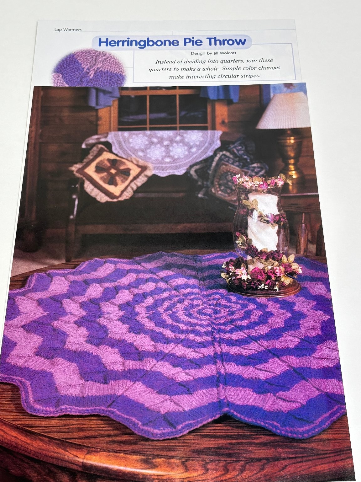 Jill Wolcott Herringbone Pie Throw Knitting Pattern Worsted 36in Book Pages