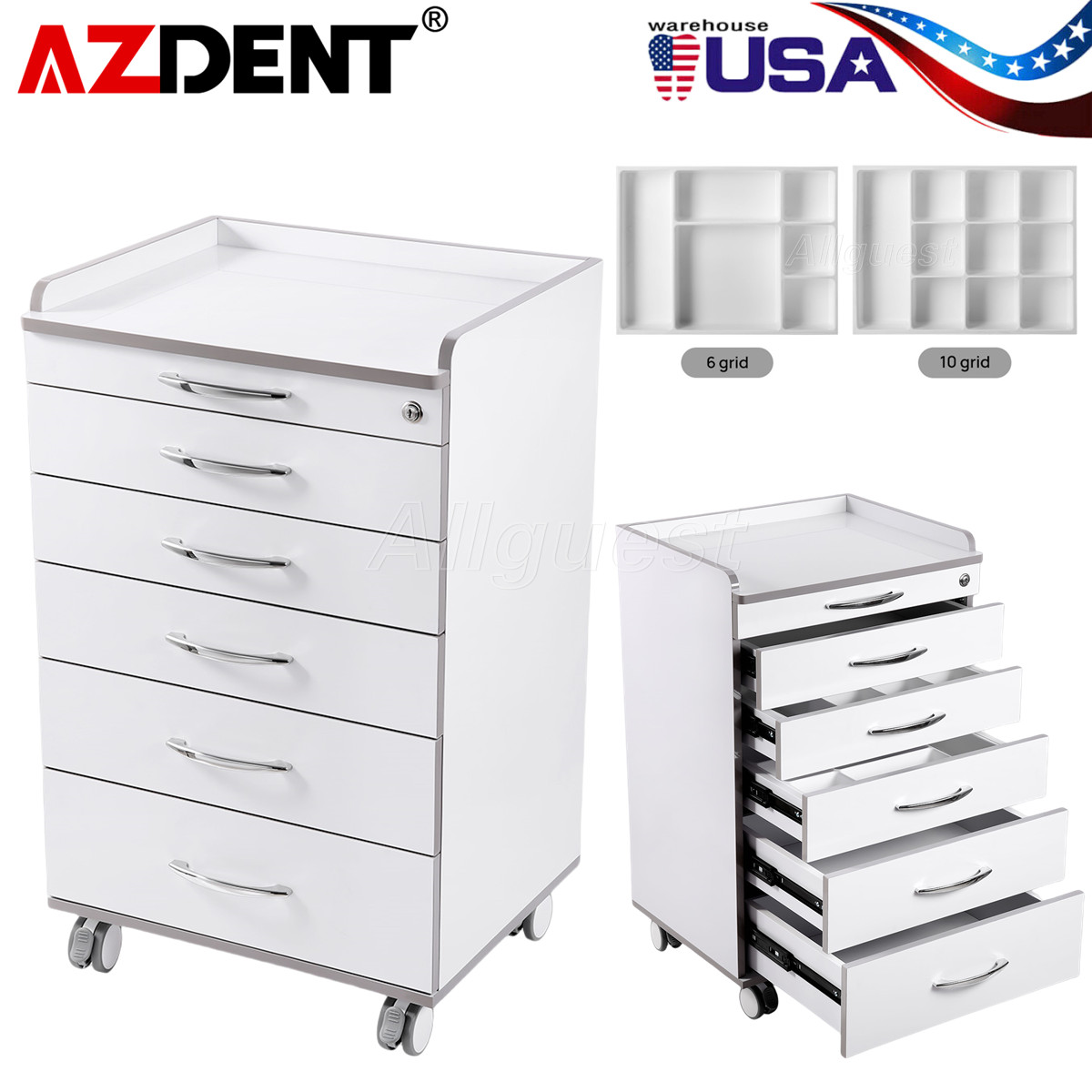 5 Cajones carrito gabinete asistente móvil dental carrito médico almacenamiento