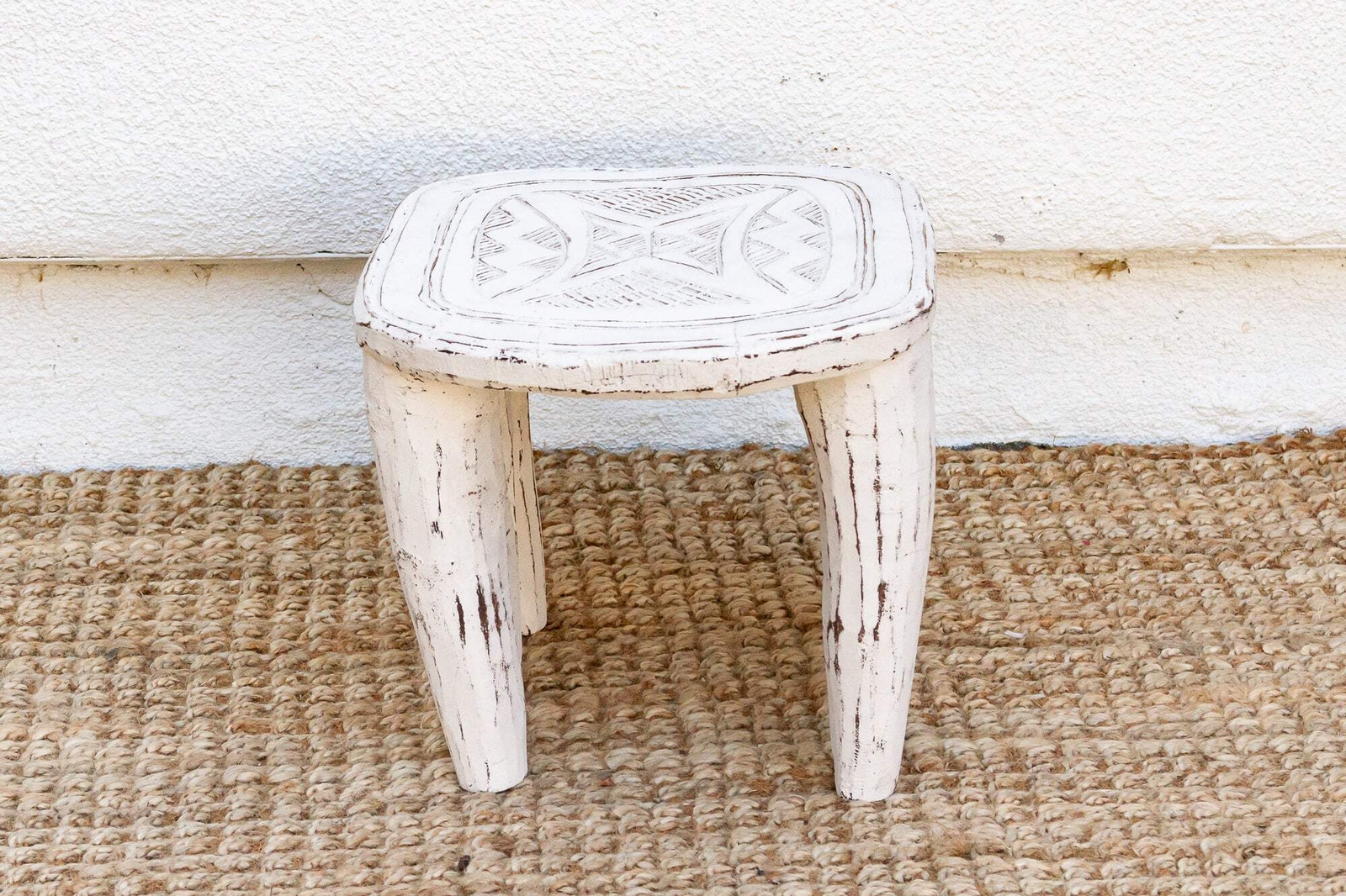 Tribal White African Wood Stool
