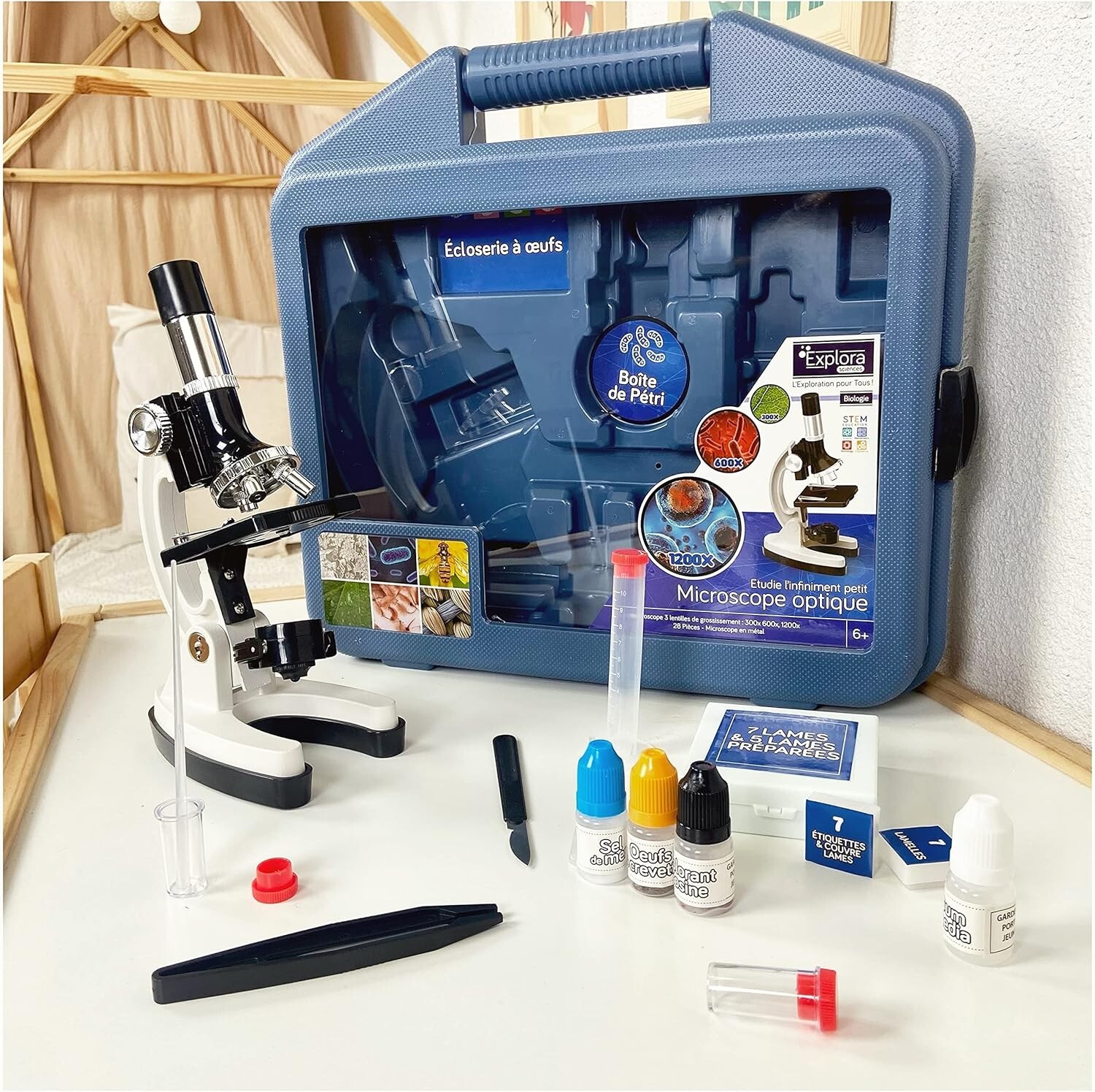 28 Pc Microscope Set 1200x With Black Carry Case Explore The World Observation