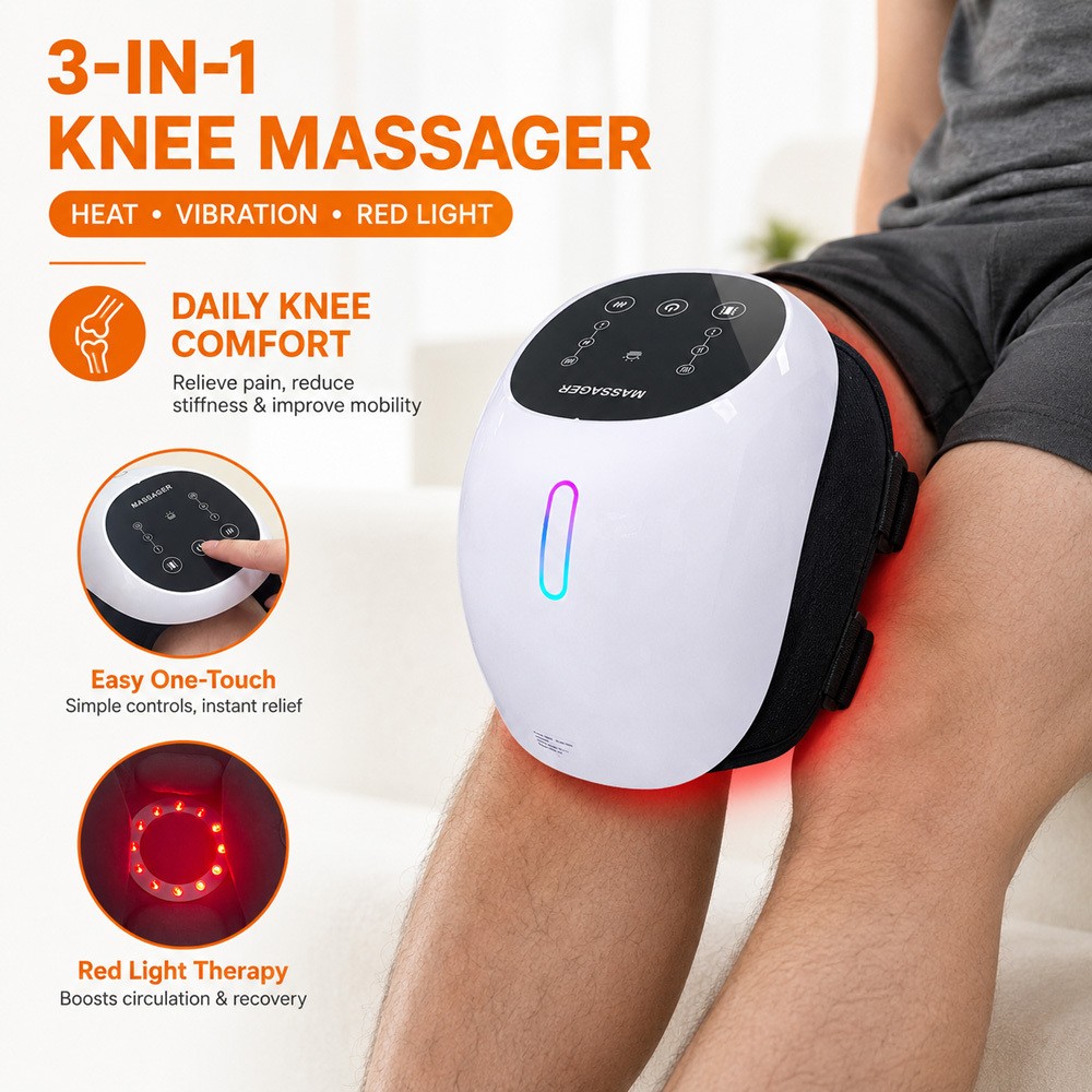 Portable Heated Knee Wrap Massager 3 Heat Vibration Modes Red Light Therapy Care