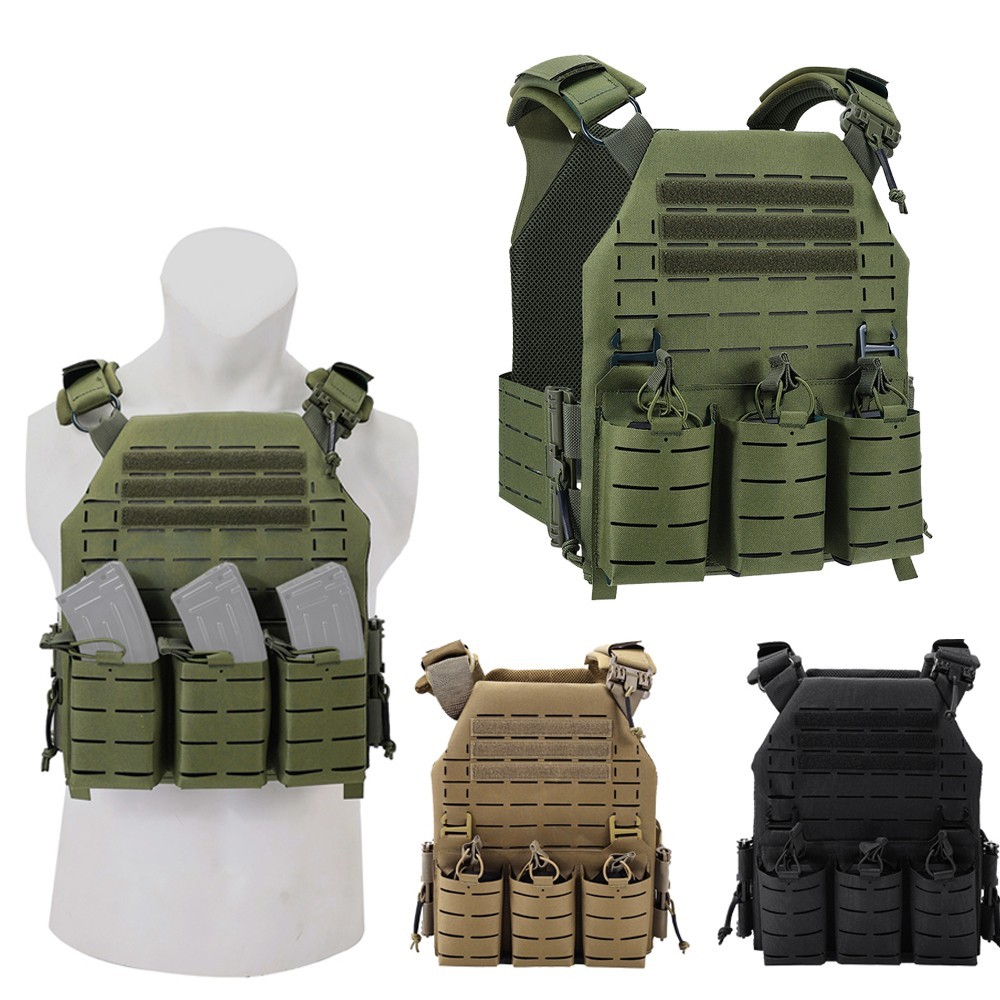 Tactical Military Vest Laser Cut MOLLE Combat Plate Carrier Quick Release +Pouch
