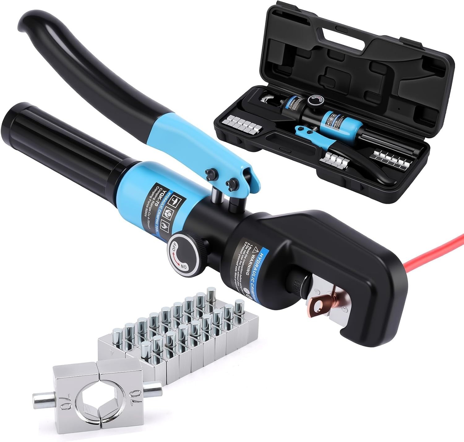 10T HD Hydraulic Crimper 9Dies 12-2/0AWG Battery Cable Lug Wire Rope Railing Kit