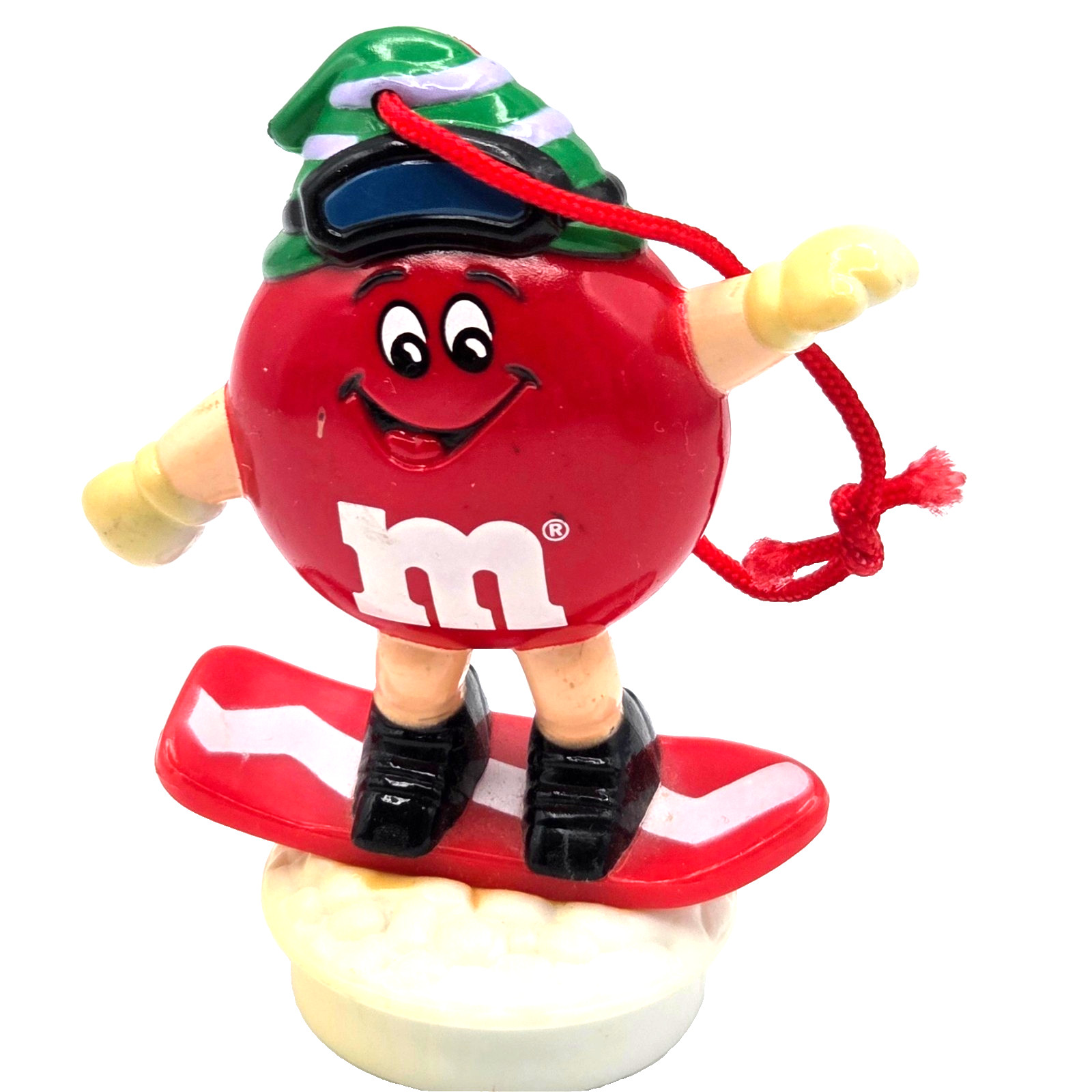 Vintage 1996 Red M&M Snowboard Hat Goggles Christmas Ornament Tube Topper