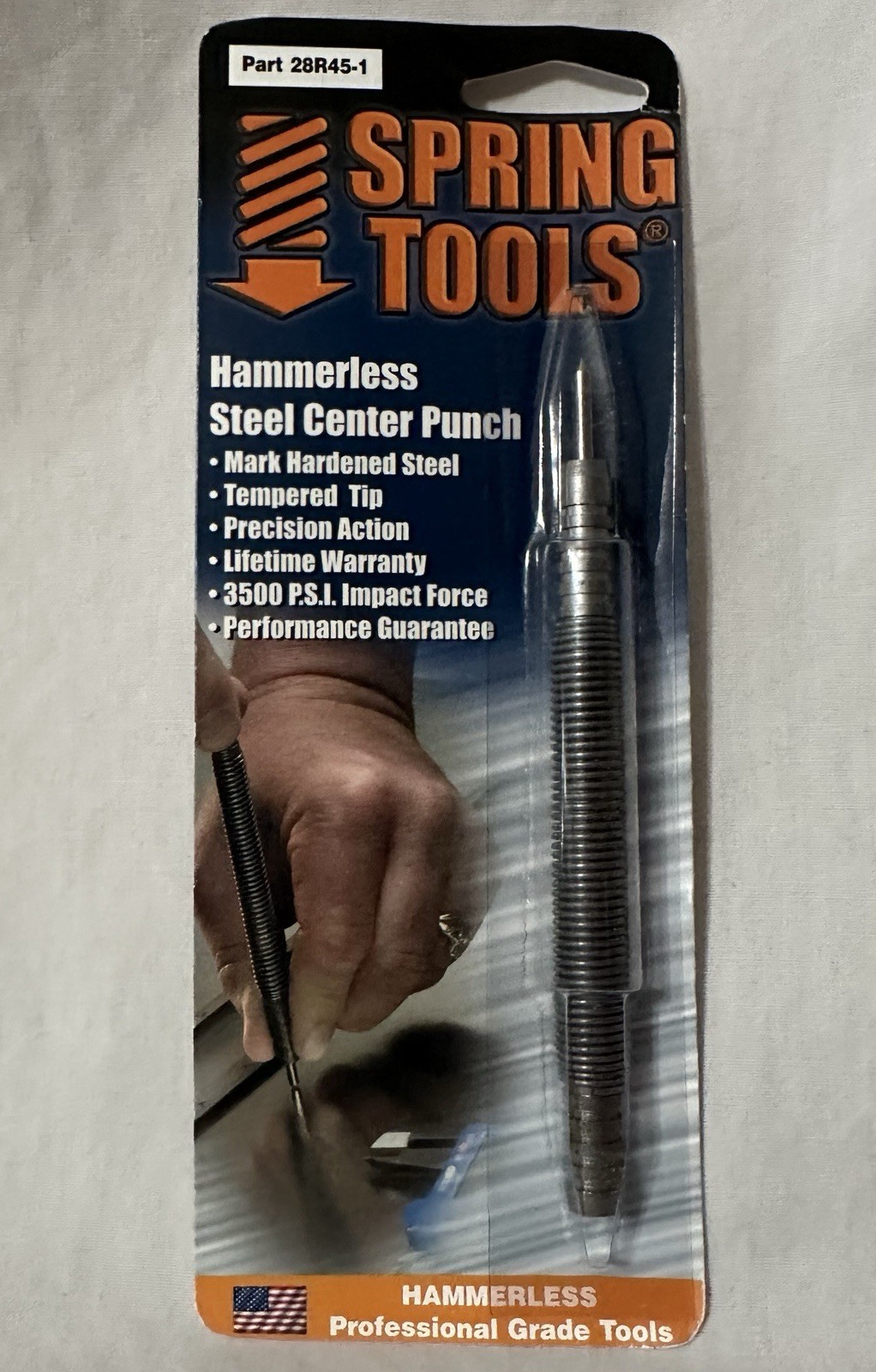 Spring Tools Hammerless Single Ended High Speed Steel Center Punch, 28R45-1