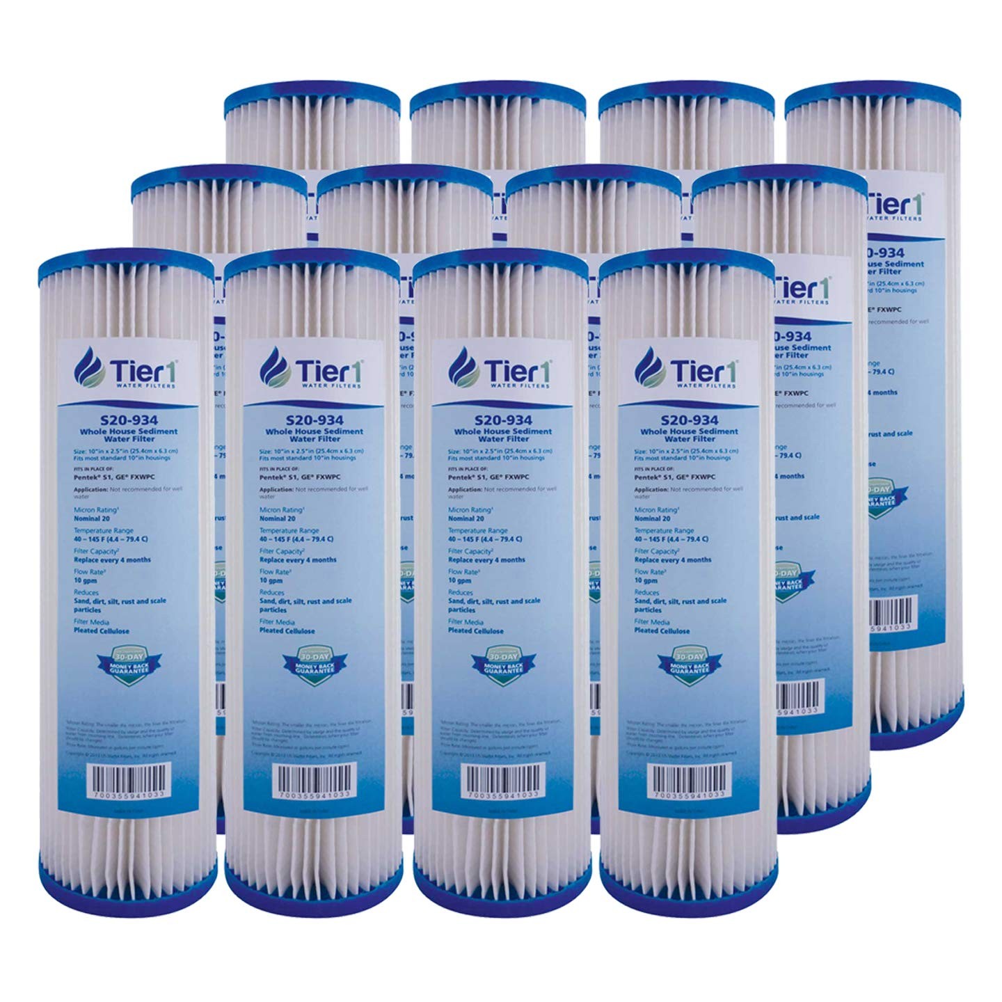 10 x 2.5 Inch 20 Micron Pleated Cellulose Sediment Water Filter 12 Pack